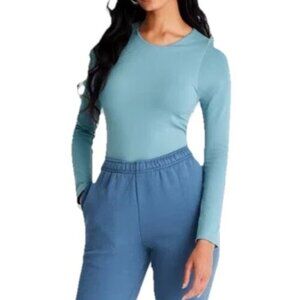 A New Day Women's XS Teal Blue Seamless Bodysuit Slim Fit Jersey Lightweight